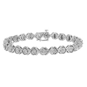 Sterling Silver 1/10 Carat Miracle-Set Round Diamond "X" Link Tennis Bracelet